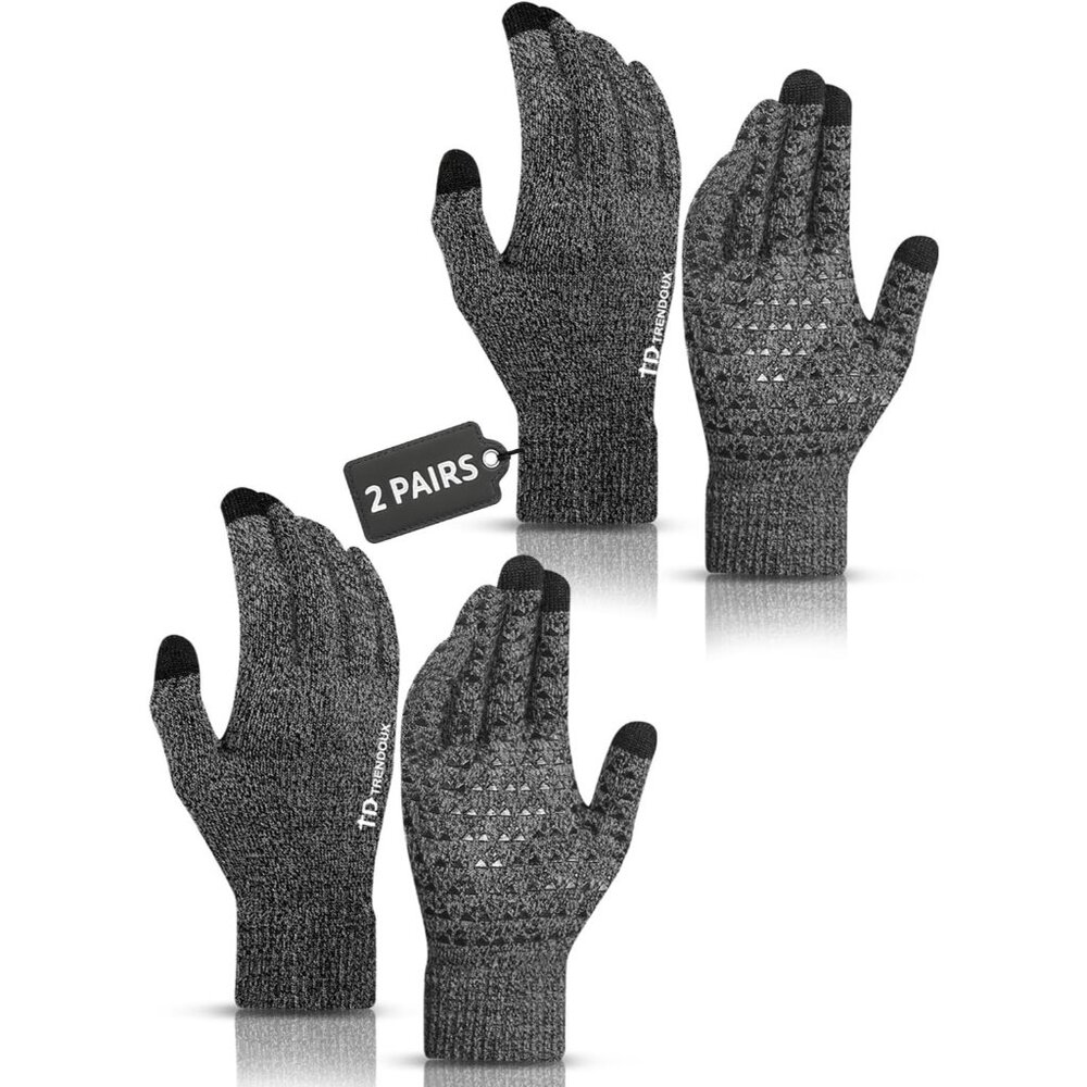 2 Pairs Touchscreen Winter Gloves Anti-Slip Knit Cold Weather Warm Gloves For M